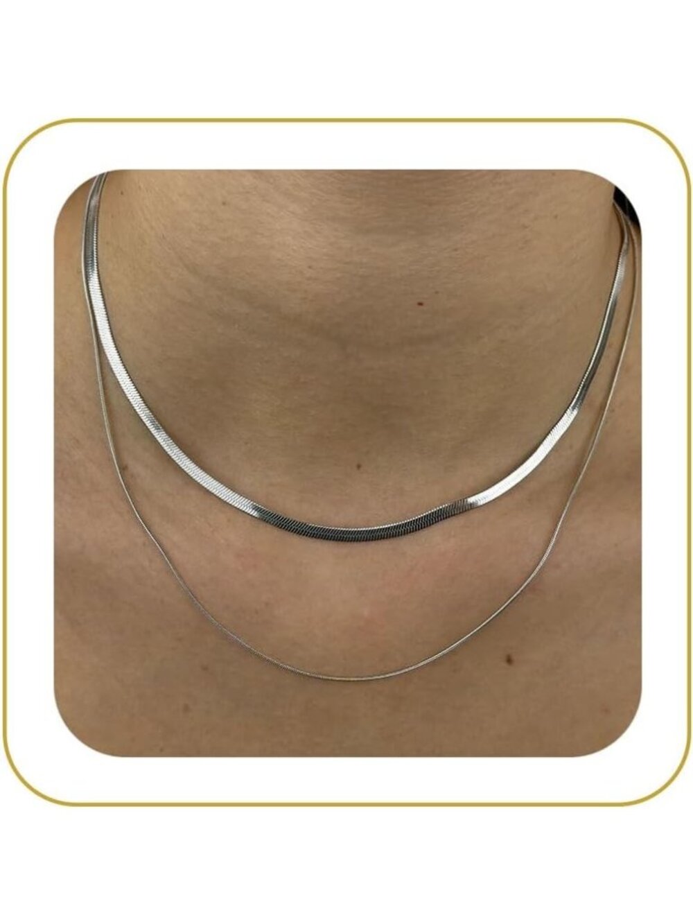 Women's Herringbone Silver Non Tarnish Chunky 14k Gold Plated Layered Necklaces